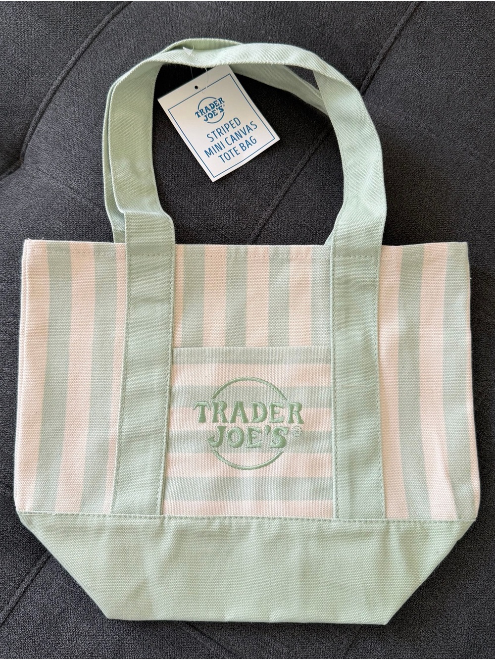 Trader Joe's Mint & Cream Striped Canvas Tote